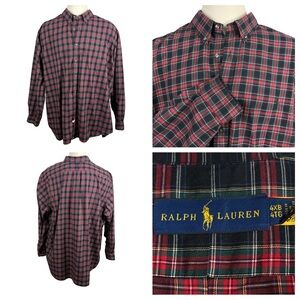 Men’s Ralph Lauren Multicolored Plaid Long Sleeve‎ Cotton Button Down 4XB 0299